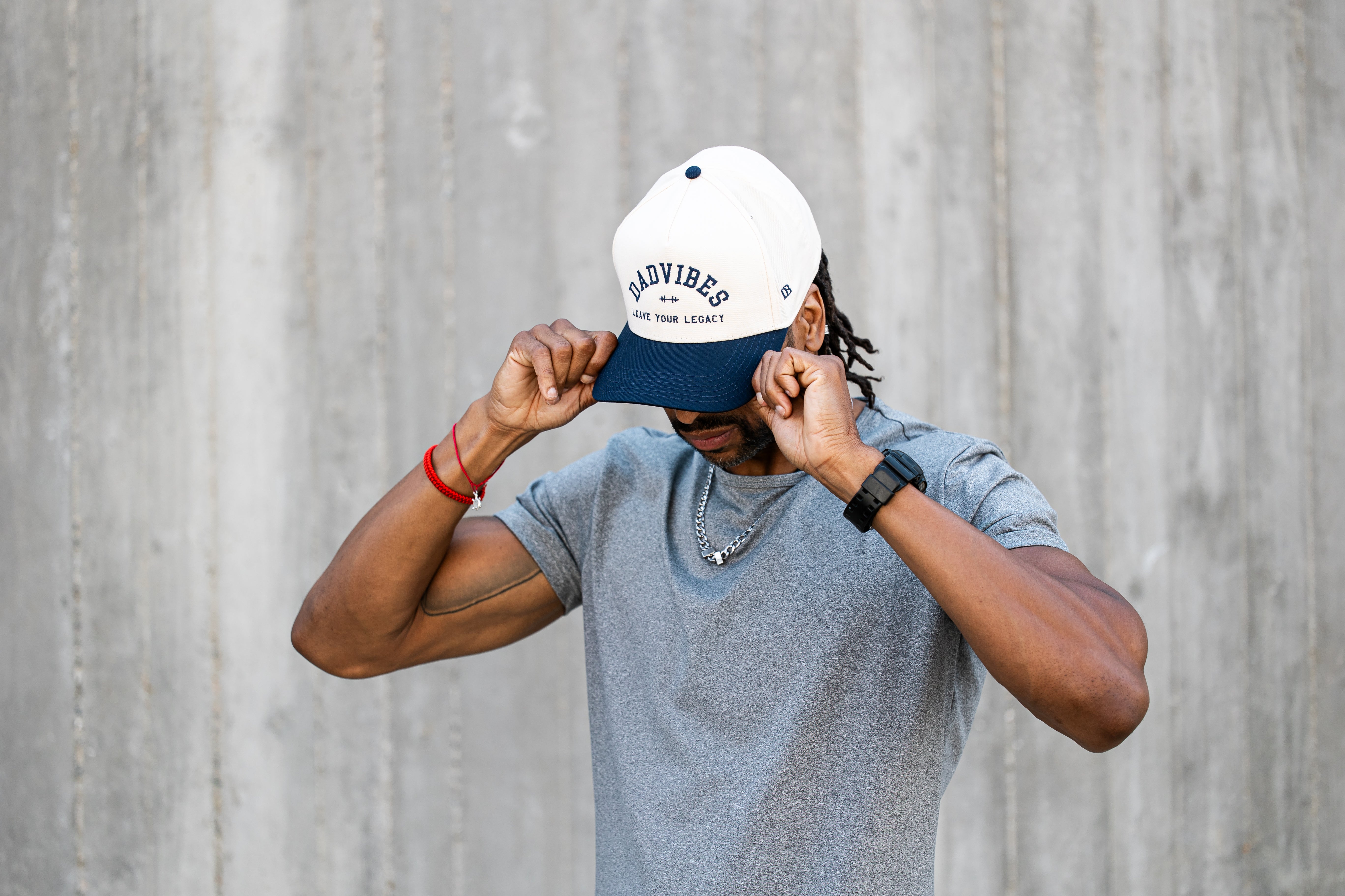 Image of DadVibes 5 Panel Hat (Cream/Navy)