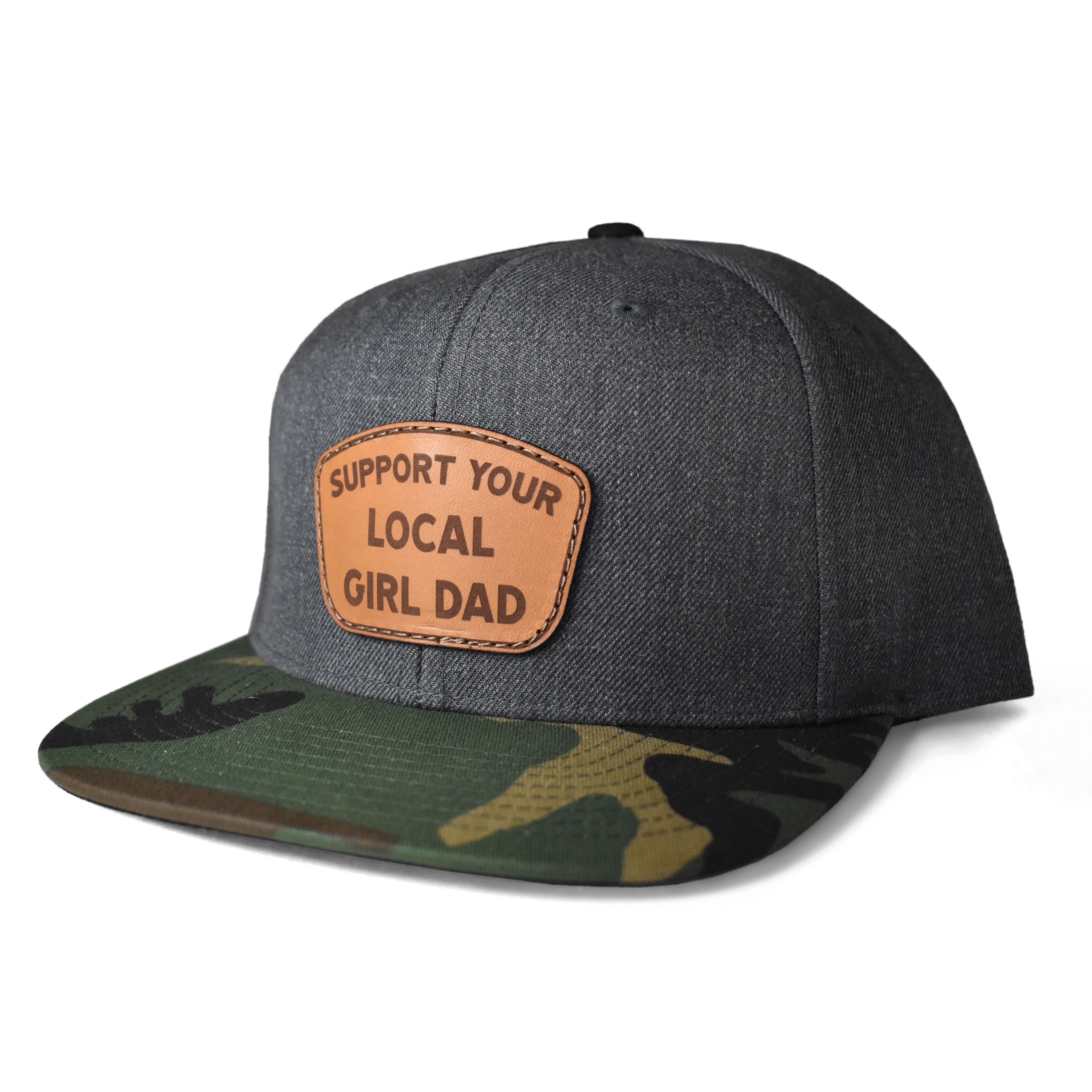 Image of Support Your Local Girl Dad Leather Patch Hat (Charcoal/Camo Bill) - FLCHC