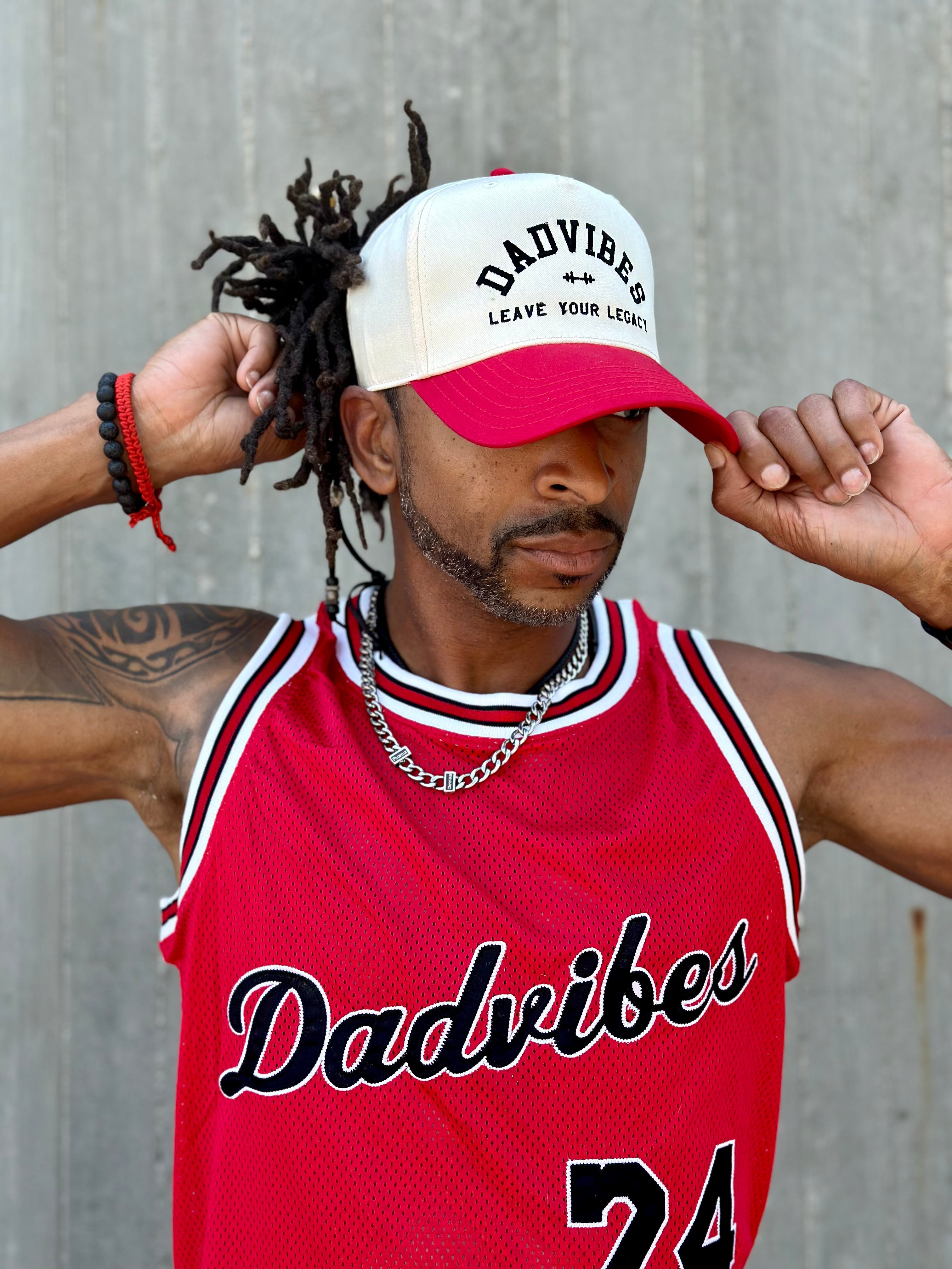 Image of DadVibes 5 Panel Hat (Cream/Red)
