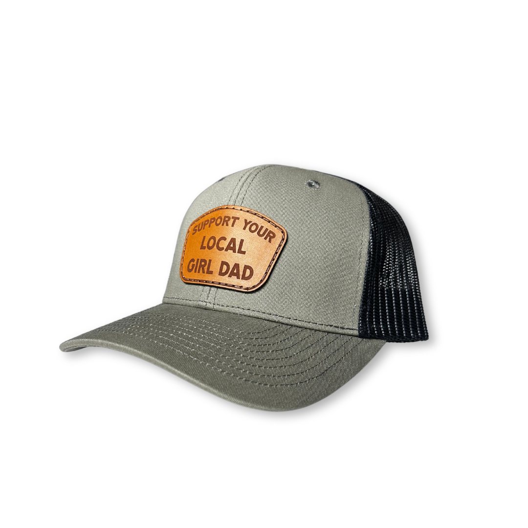 Image of Support Your Local Girl Dad Leather Patch Hat (Military Green/Black Mesh) - CLML