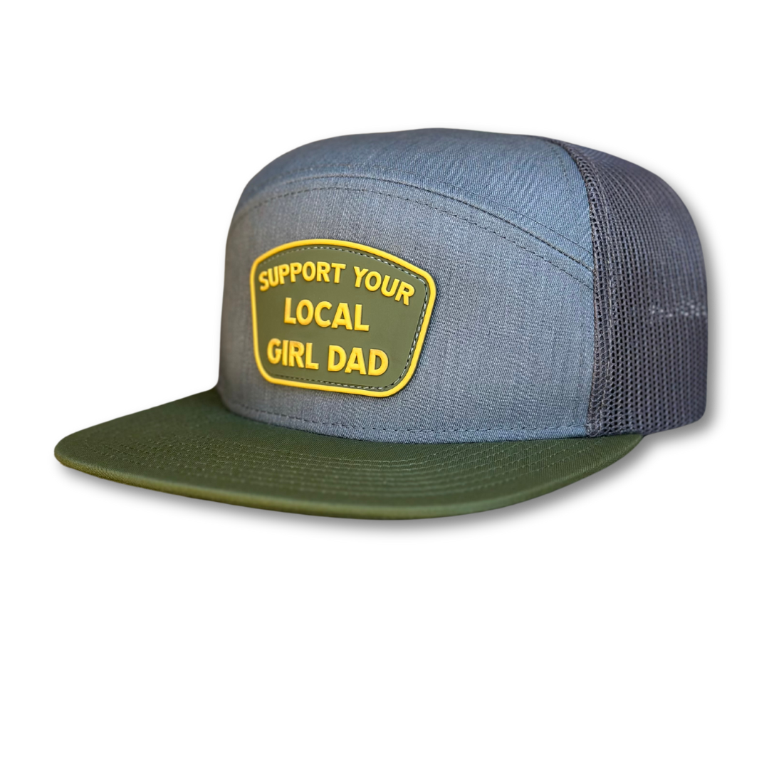 Image of 6 Panel Support Your Local Girl Dad PVC Hat - Tri Color (Olive & Heather Grey)