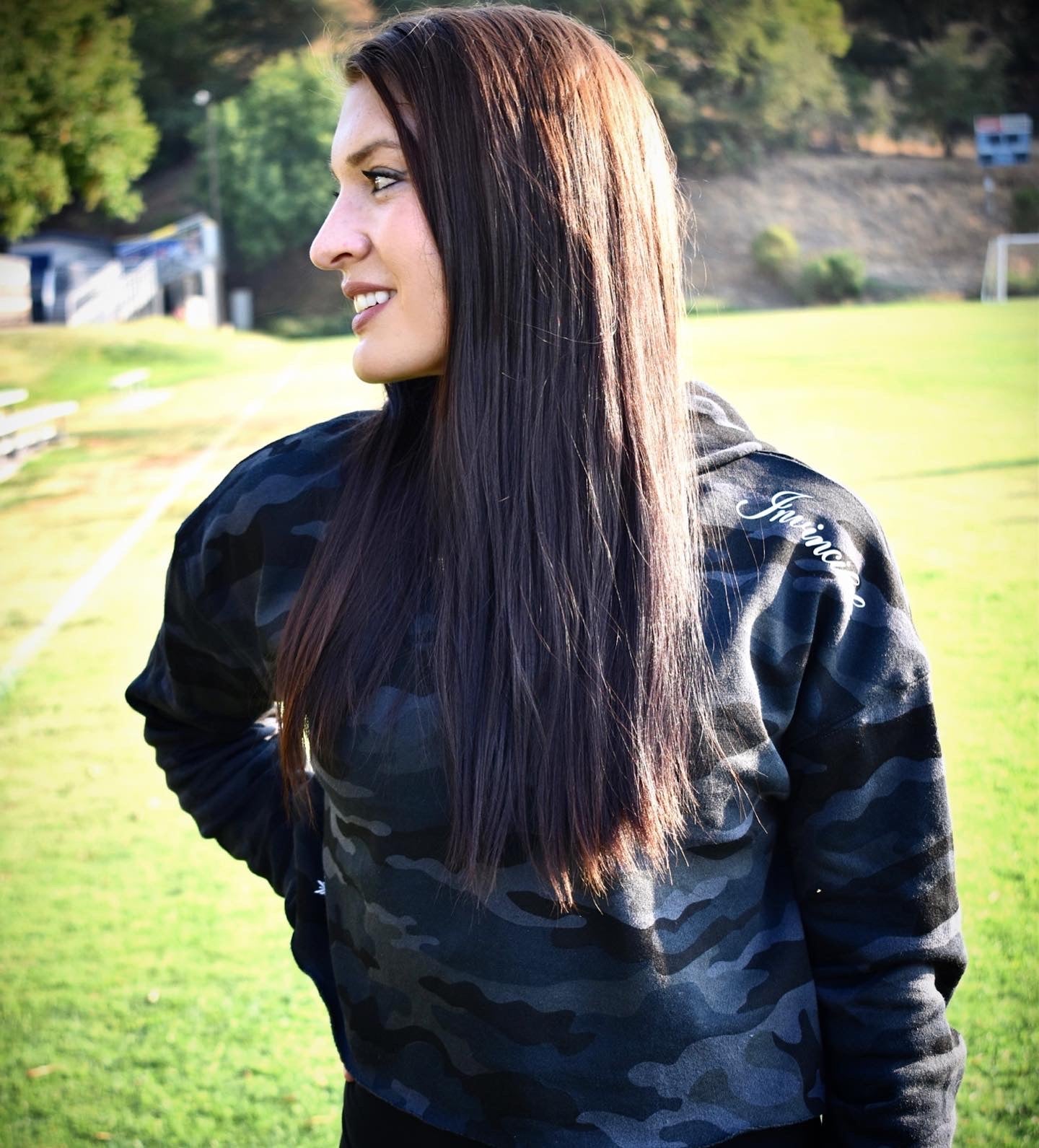 Image of Invincible Cropped Women's Hoodie (Black Camo)