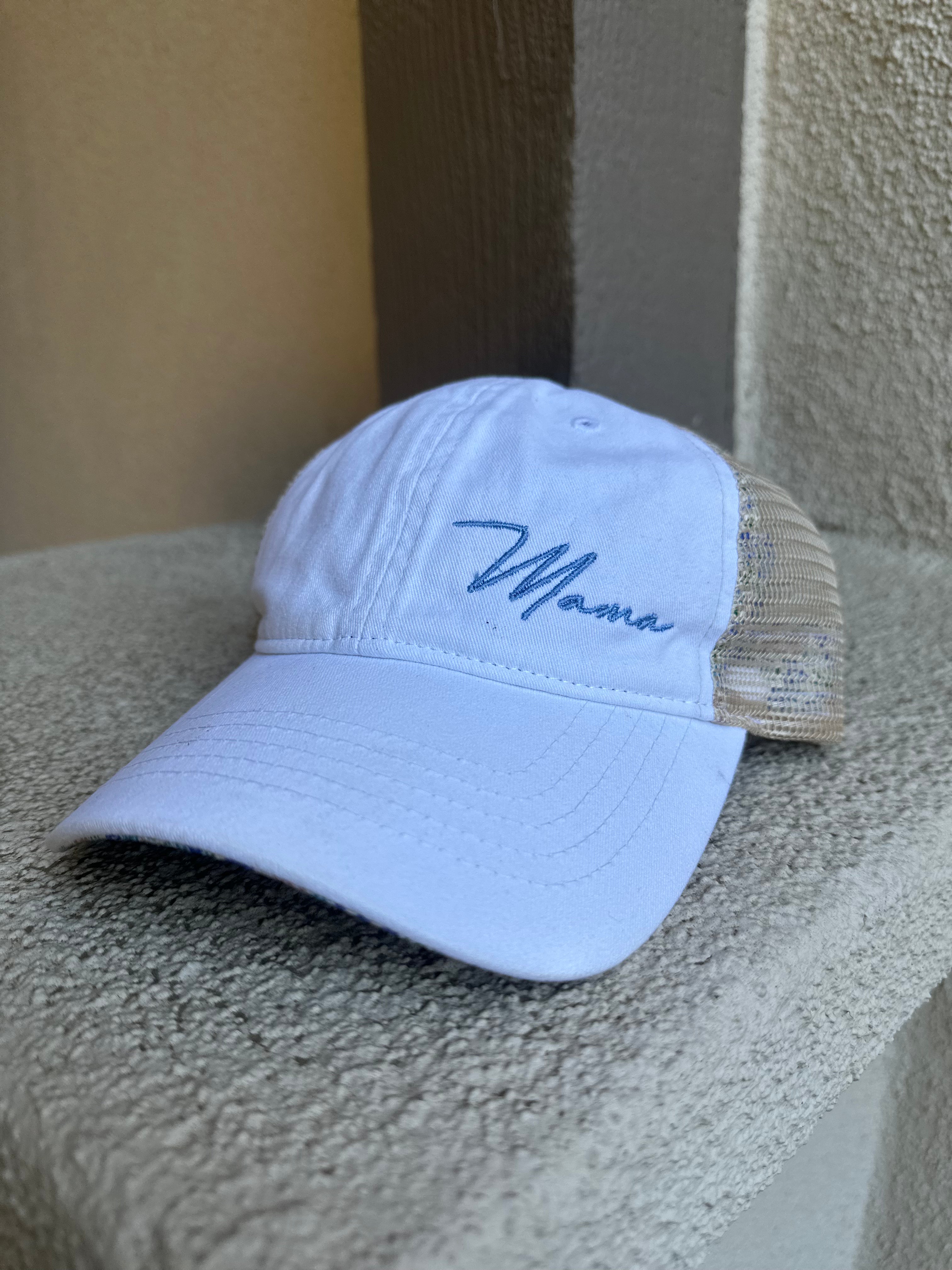 Image of White Floral Pony Tail Mama Hat