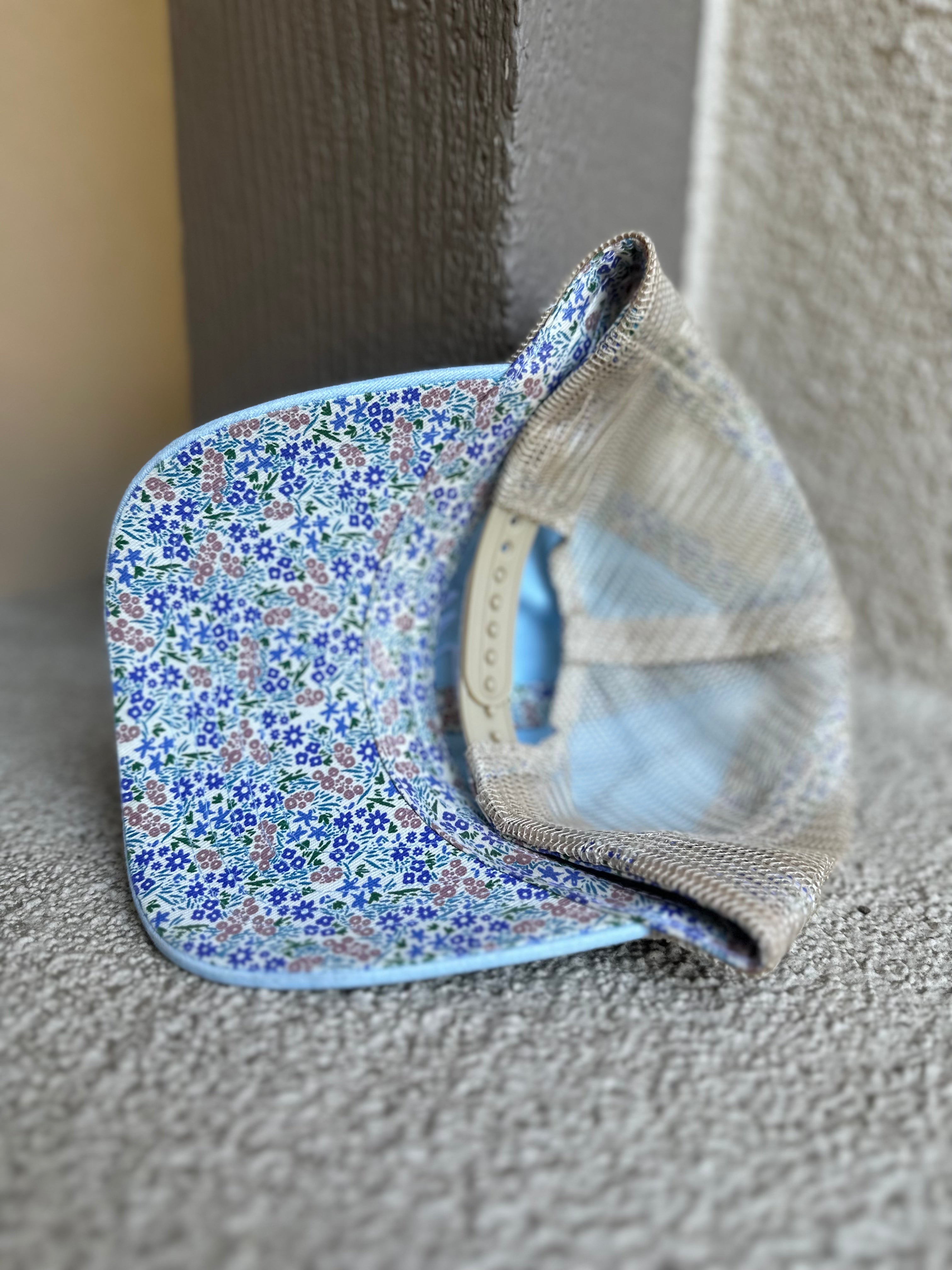 Image of Light Blue Floral Pony Tail Mama Hat