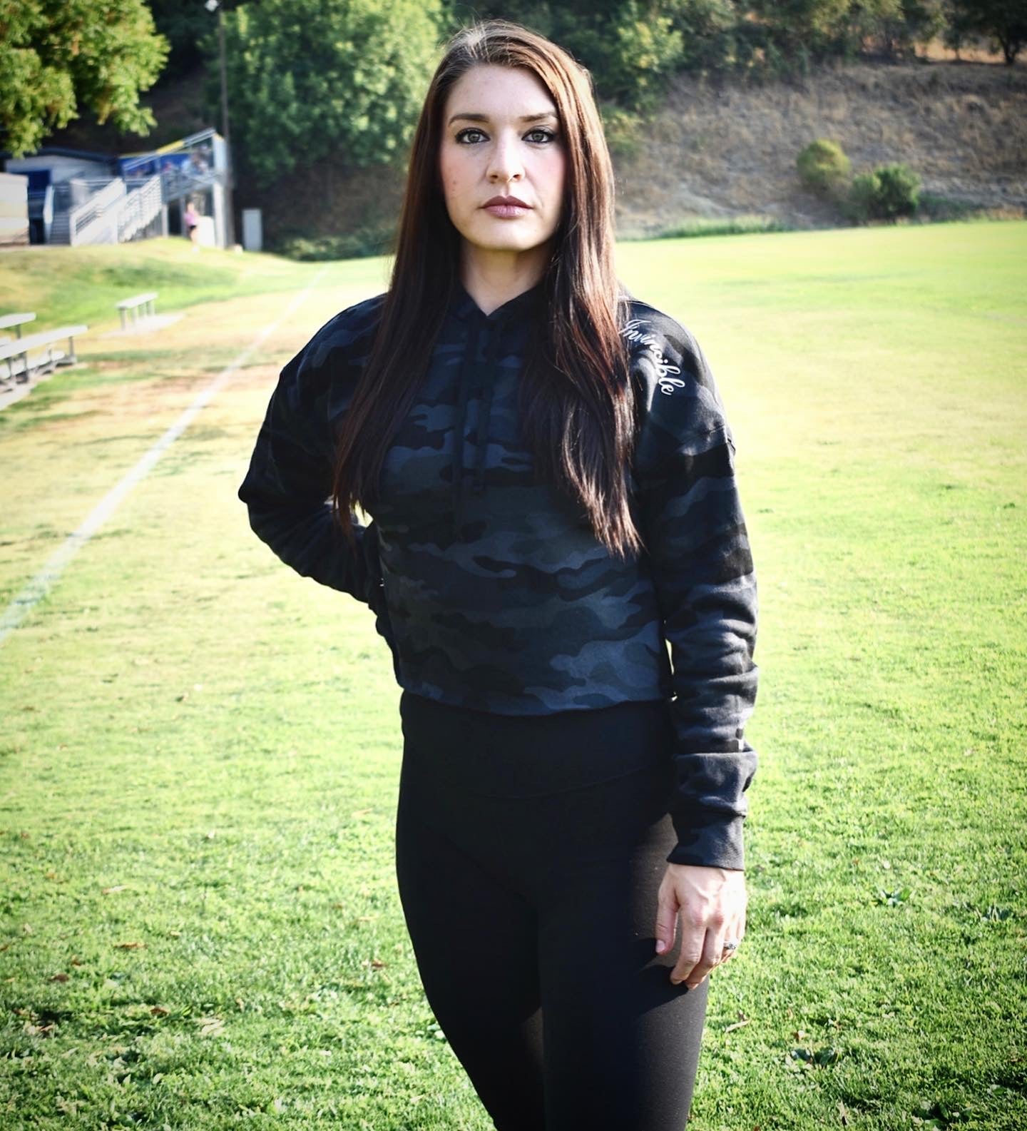 Image of Invincible Cropped Women's Hoodie (Black Camo)