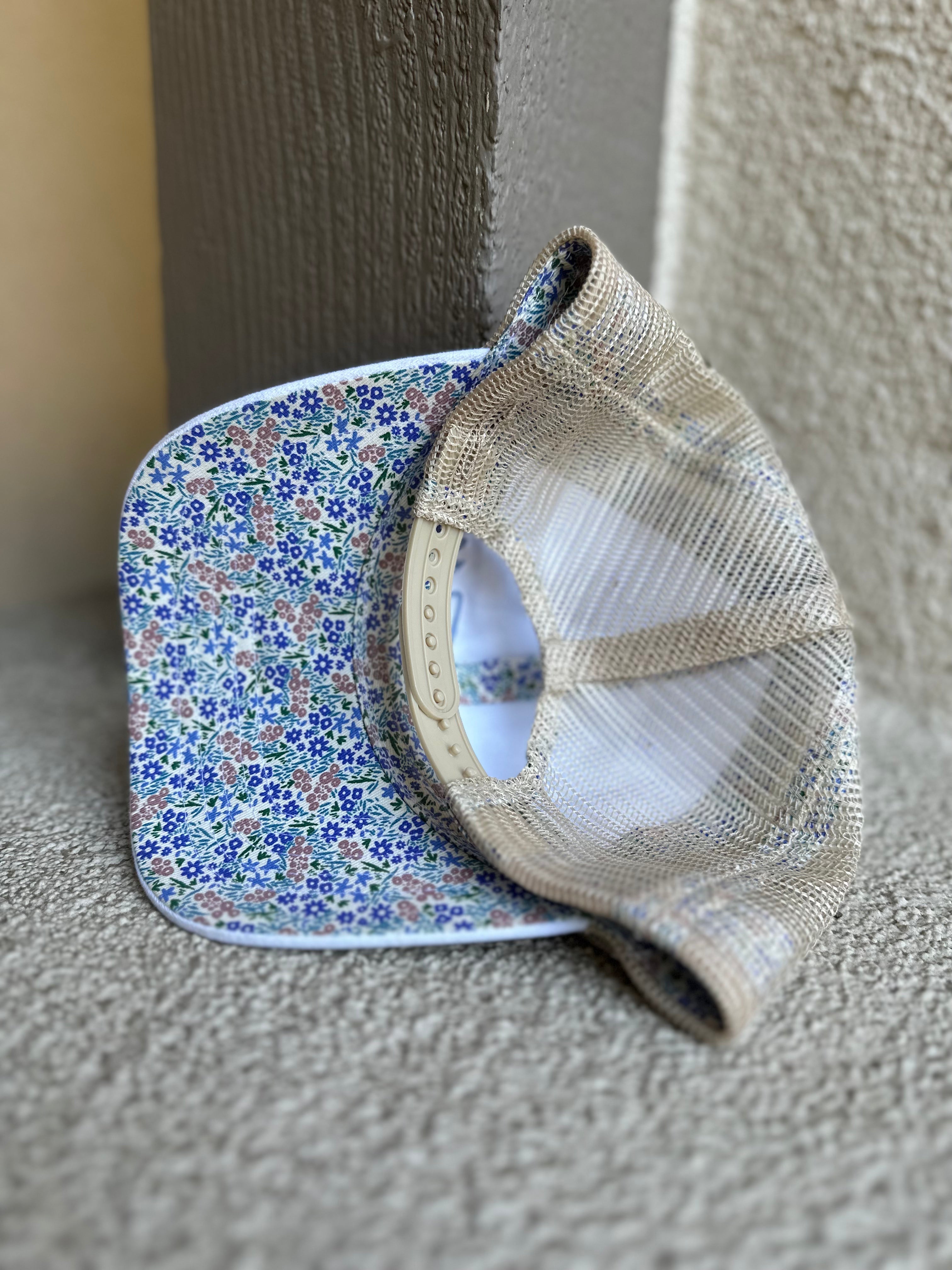 Image of White Floral Pony Tail Mama Hat