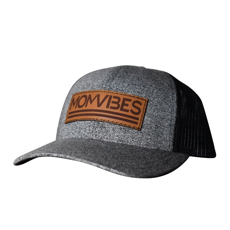 Image of MomVibes - Curved Bill Trucker Snapback (Speckled Black/Black Mesh)